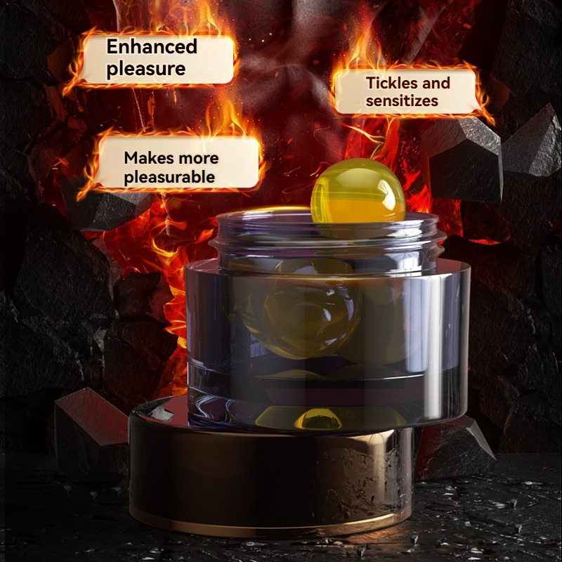 Transparent jar with a vibrant yellow gel for enhanced pleasure and intimate sensations.