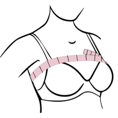 Minimalistic illustration of a female bra for proper fitting and measurement guidance.