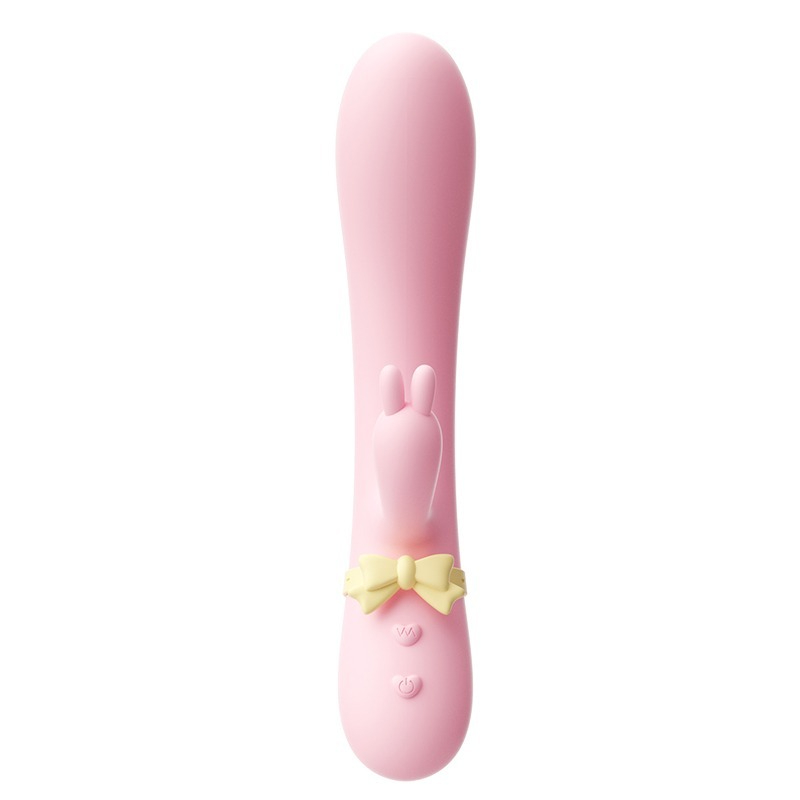 Vibromasseur lapin rose vif avec nœud pour des expériences de plaisir personnel ludiques et agréables.