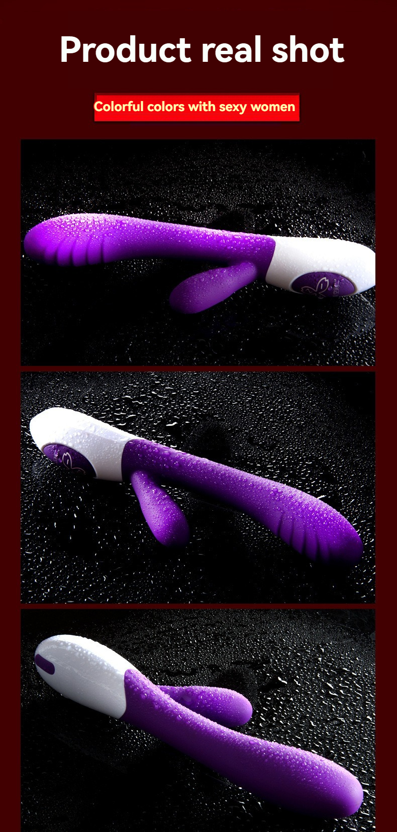 Juguete erótico morado curvado con diseño ergonómico, acabado brillante y superficie texturizada para aumentar el placer.