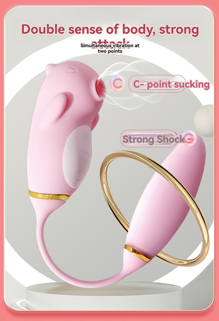 Massaggiatore giocoso in silicone rosa a doppia funzione con suzione del punto C e funzioni Strong-Shock.