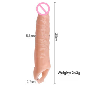 Realistic silicone phallic toy with textured surface, 28cm length, ideal for adult pleasure.