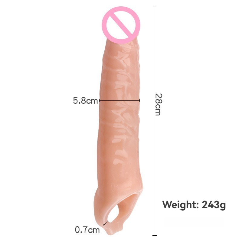 Realistic silicone phallic toy with textured surface, 28cm length, ideal for adult pleasure.