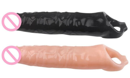 Realistic adult toys in black and flesh tones, designed for pleasure and textured stimulation.