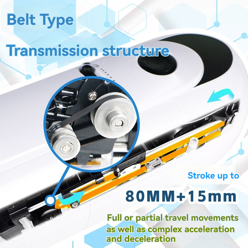 Dispositivo elegante de transmissão por correia para máquinas automatizadas e robótica, com ênfase na eficiência e no design compacto.