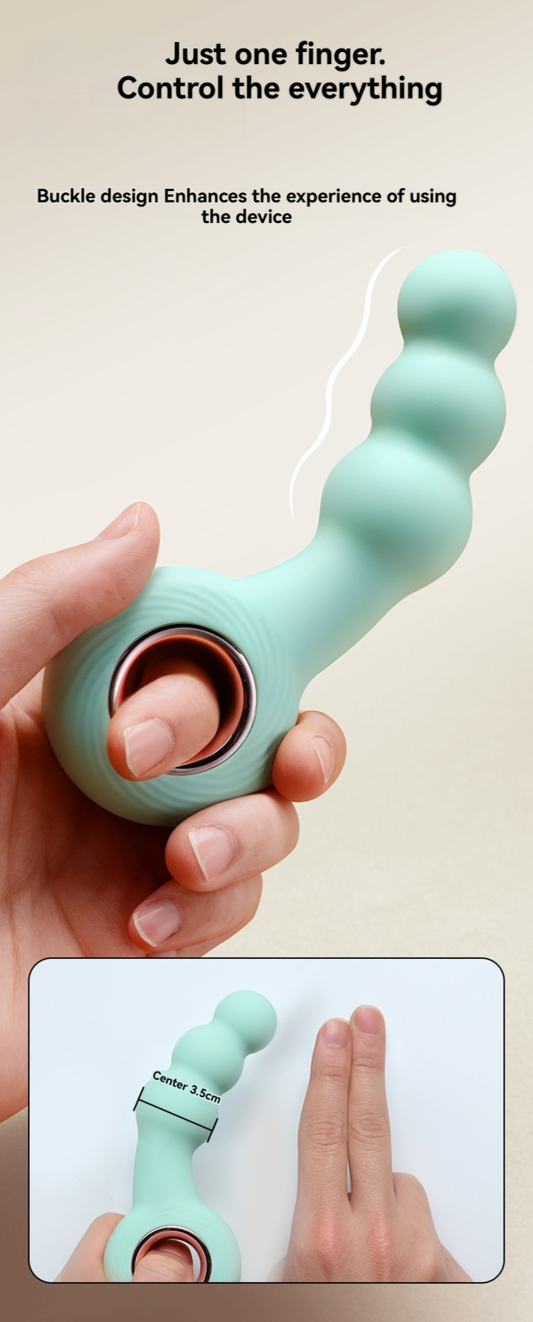 Mint green ergonomic device for easy one-finger control, designed for ultimate comfort and pleasure.