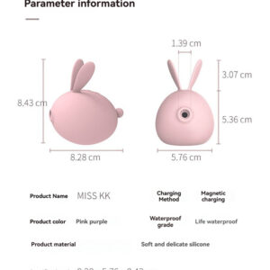 Cute pink-purple bunny-shaped silicone vibrator with magnetic charging and waterproof design.