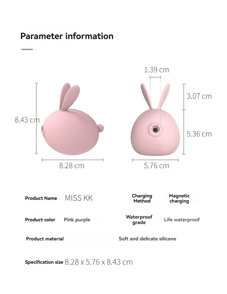 Mignon vibrateur en silicone en forme de lapin rose et violet avec chargement magnétique et conception étanche.