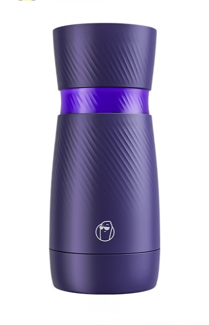 Elegante thermos viola isolato sottovuoto per bevande calde o fredde, perfetto per le avventure all'aperto.