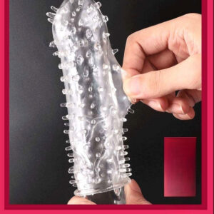 Textured transparent pleasure sleeve for enhanced intimacy and tactile experiences.