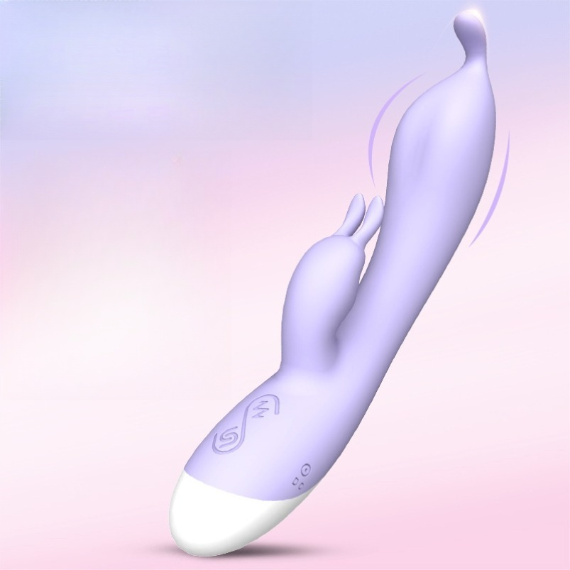 Dispositivo de prazer caprichoso em silicone lavanda com orelhas de coelho para experiências de bem-estar personalizadas.