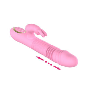 Pink ribbet vibrator med kaninører, der giver alsidig stimulering for øget nydelse.