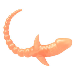 Whimsical, peach-hued hybrid creature resembling fish, perfect for playful décor or collectible toys.