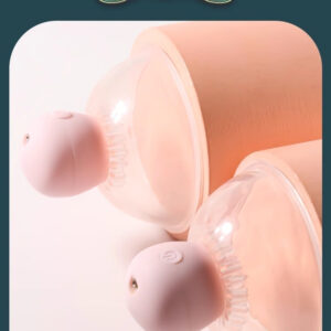 Modern breast pump components in soft pink with transparent design, perfect for new parents.