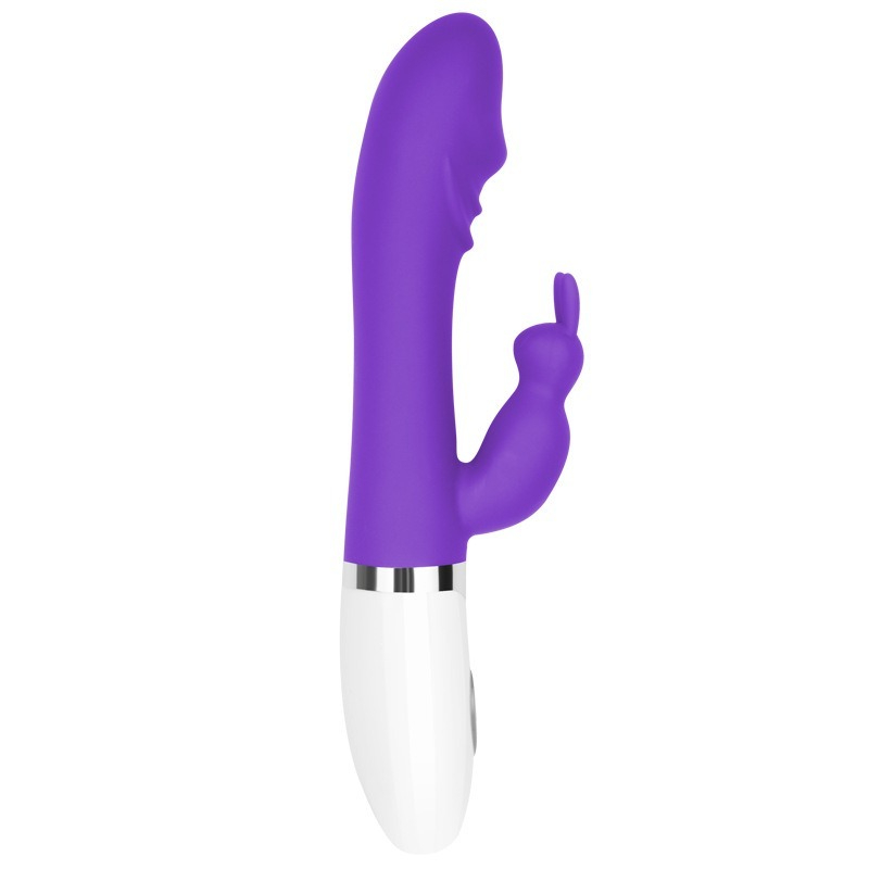 Vibrador ergonómico roxo com estimulação direcionada para maior prazer e conforto.