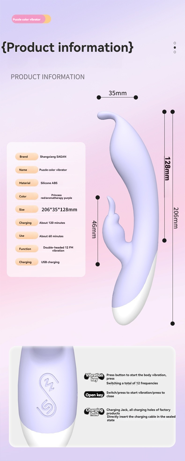 Farverig puslespilsvibrator fra Shangxiang Sagan til afslapning og selvpleje i stilfuldt design.