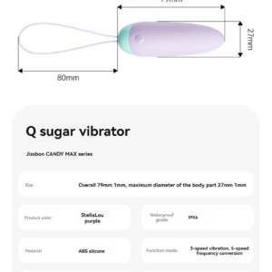 Compact Q Sugar Vibrator in purple and mint, featuring customizable vibrations and water resistance.