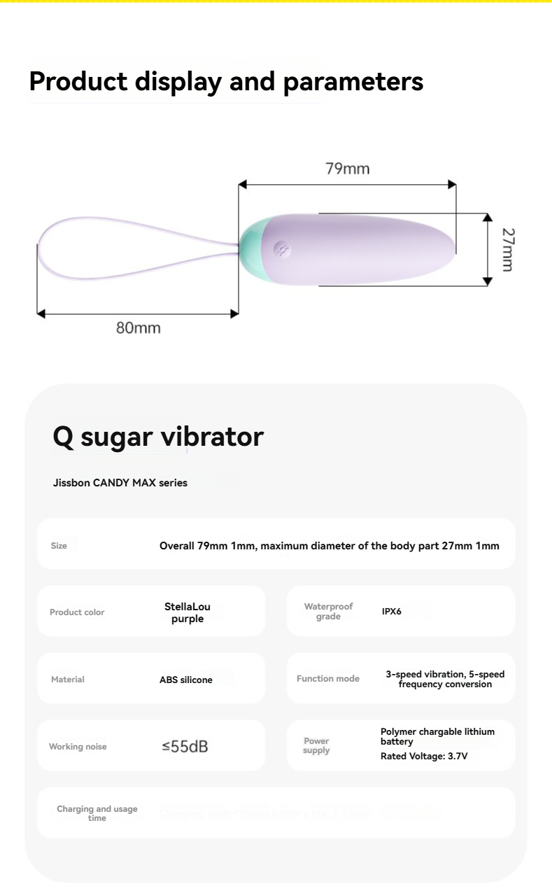 Vibrador compacto Q Sugar em roxo e menta, com vibrações personalizáveis e resistência à água.