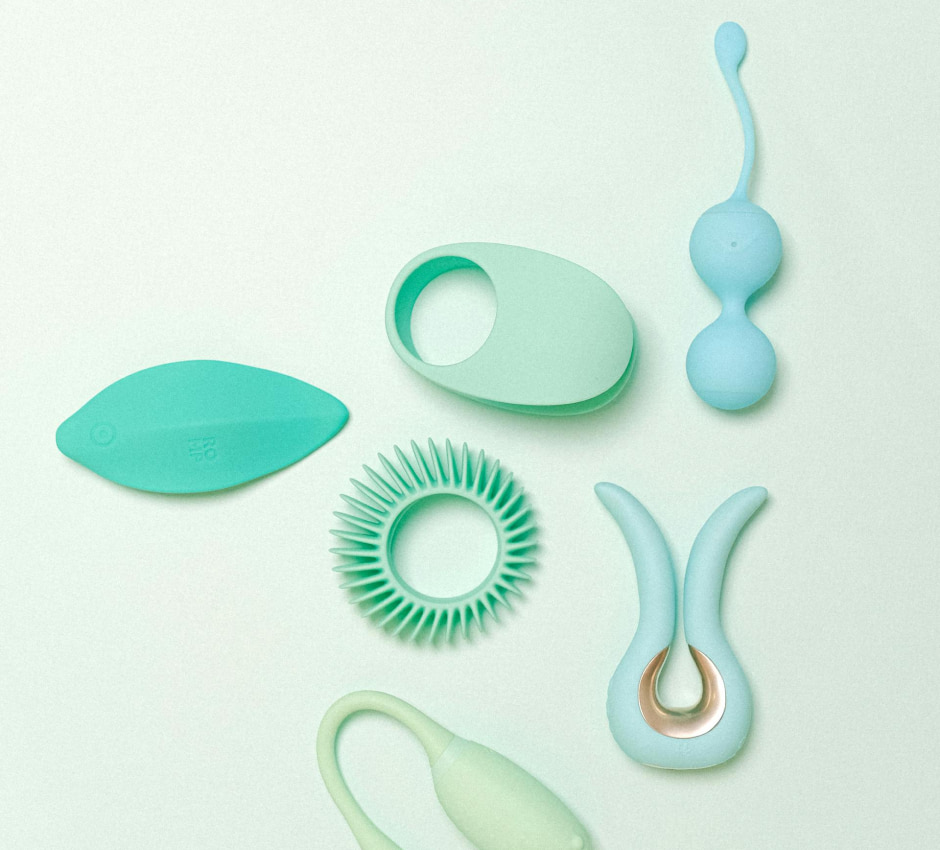 Versatile silicone products in soothing mint green, designed for comfort and personal care.