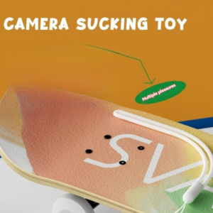 Colorful skateboard camera toy featuring suction design for playful experiences and versatility.