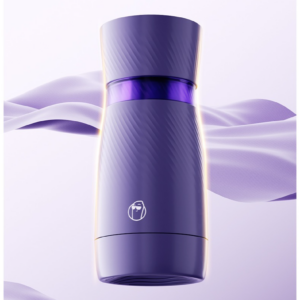 Elegante thermos viola con design strutturato, perfetto per un'idratazione elegante in viaggio.