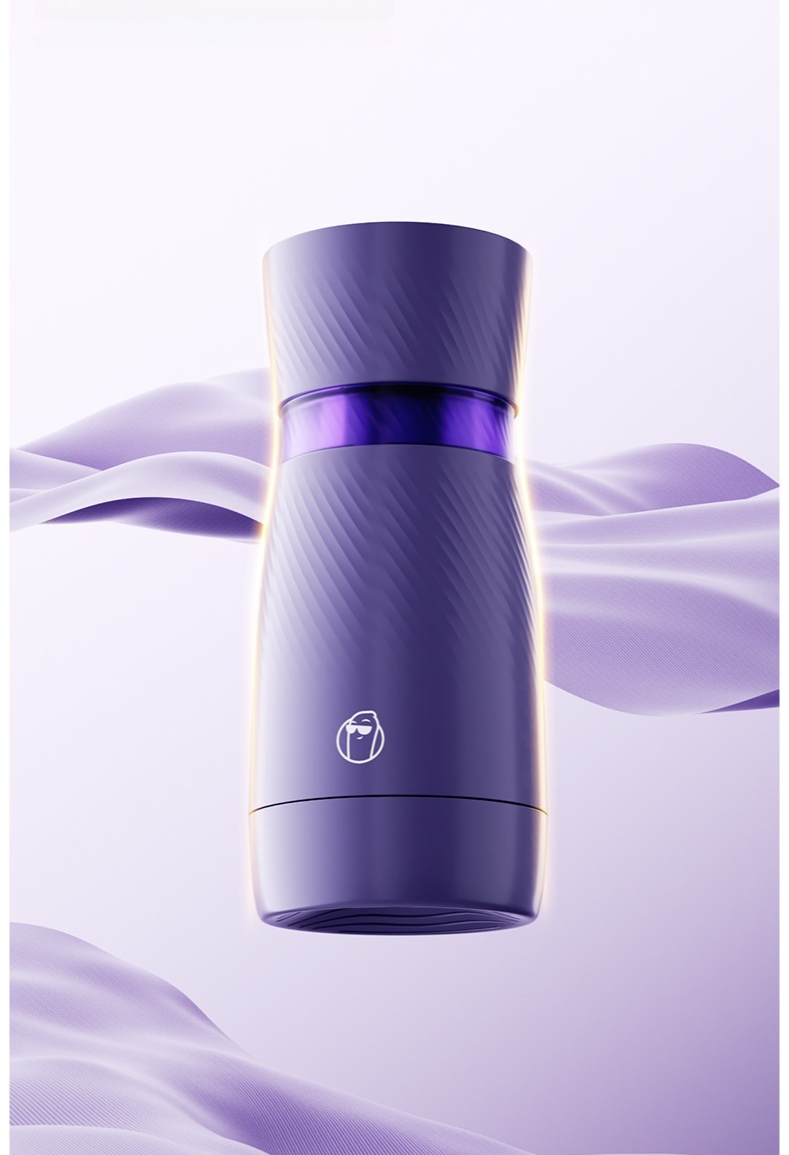 Elegante thermos viola con design strutturato, perfetto per un'idratazione elegante in viaggio.