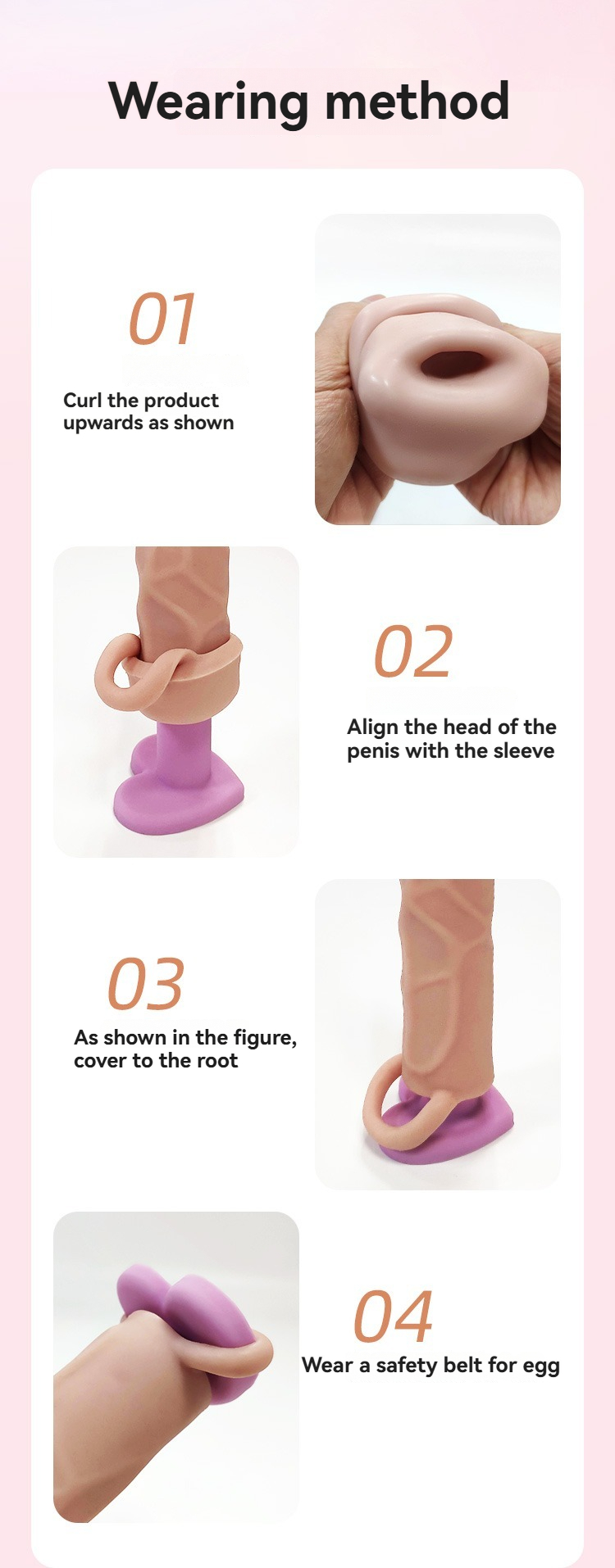 Step-by-step guide for using a sex toy, featuring clear illustrations and instructions.