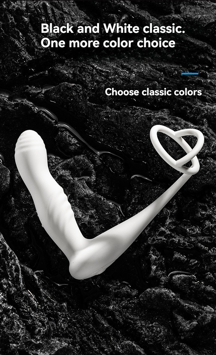 Elegante sex toy bianco su elegante sfondo nero per una moderna intimità ed espressione personale.