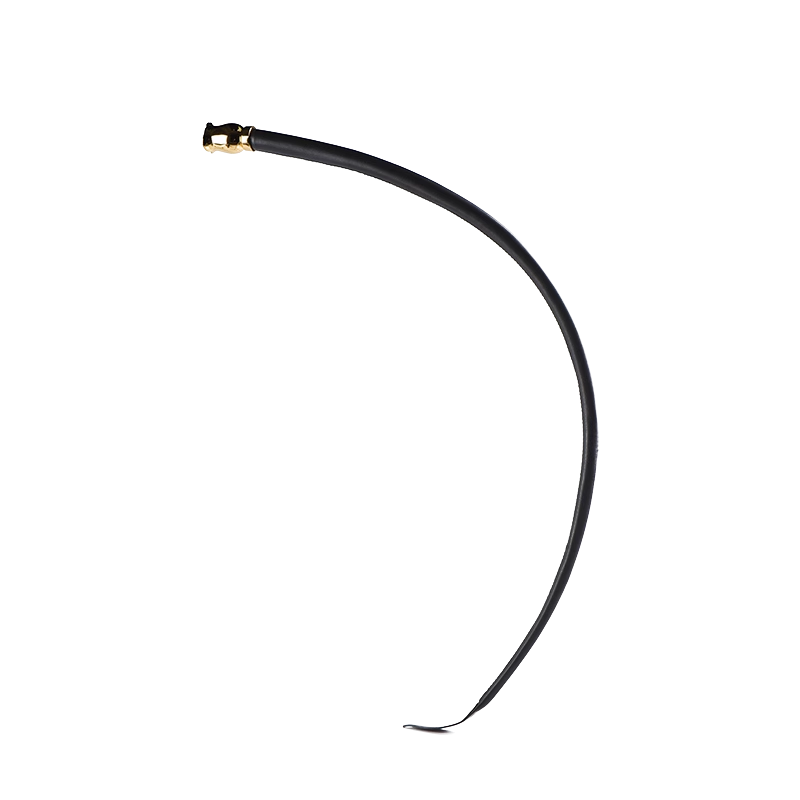 Curved black hose with golden metal connector for industrial and automotive applications.