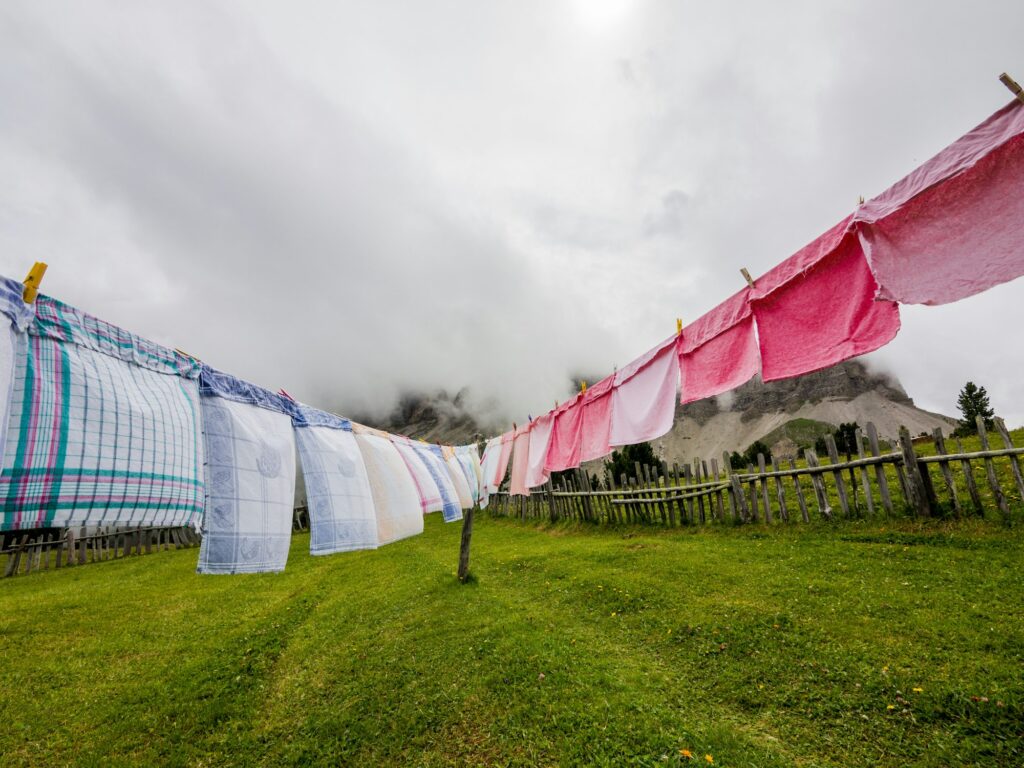 clothes hanging in the wind in a refuge in the Dolomites