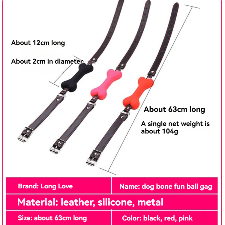 Juguetona mordaza de bola de hueso de perro en negro, rosa y rojo para divertidos accesorios bondage.