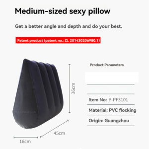 La elegante almohada mediana negra ofrece comodidad y apoyo para experiencias íntimas y relajación.