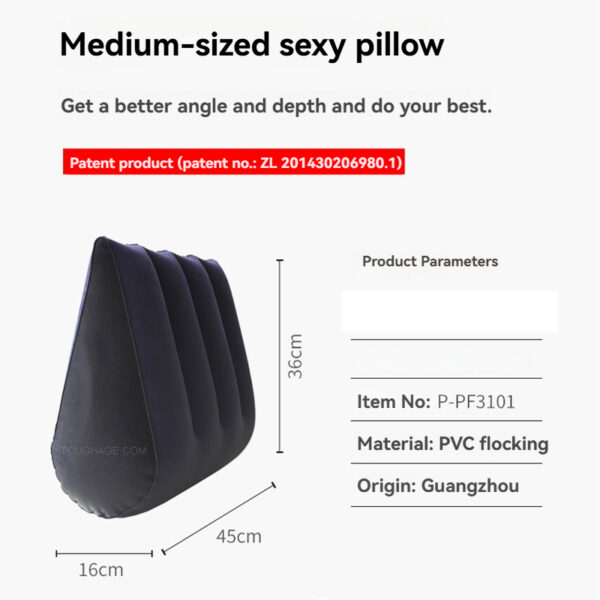 Sleek black medium pillow offers comfort and support for intimate experiences and relaxation.