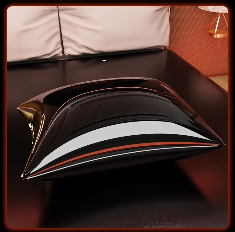 Elegante cuscino nero moderno, accento d'arredo elegante per un comfort lussuoso e invitante in camera da letto.