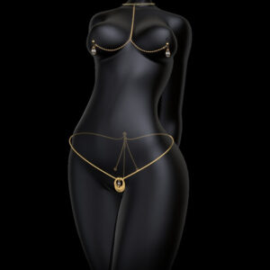 Elegant black silhouette adorned with gold jewelry, showcasing beauty and allure for intimate styles.