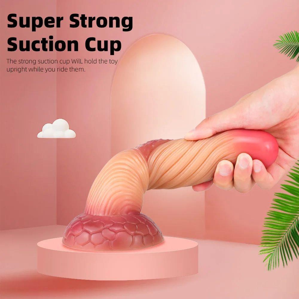 Vibrant phallic suction cup sex toy with textured design for enhanced pleasure and exploration.