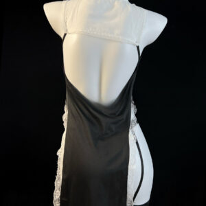 Elegant black vintage lingerie dress with lace collar and satin finish for intimate occasions.