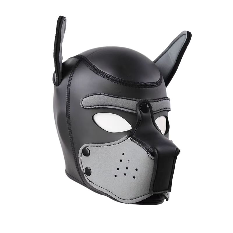 Hondengezichtsmasker in zwart en grijs voor kostuums en speels plezier voor volwassenen.