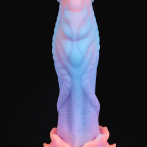 Luminescent fantasy sculpture with aquatic elements, glowing pink to blue, perfect for adult indulgence.