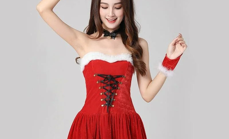 Festive Christmas Fun in a Playful Outfit Festive Christmas outfit with reindeer antlers, perfect for holiday celebrations and playful fun.