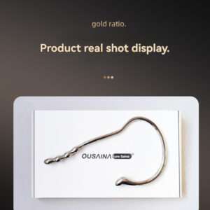 Sleek metallic hook design highlighting the gold ratio ideal for adult pleasure products.