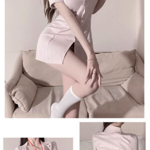 Playful nurse costume dress with heart patch, stethoscope, and stylish accessories for seductive role-play.