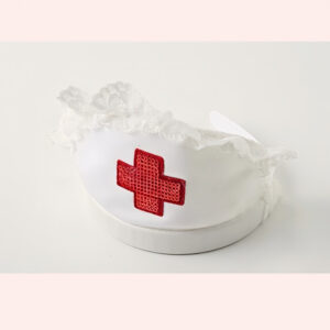 Nurses cap with red cross emblem, ideal for adult costumes and playful nurse attire.