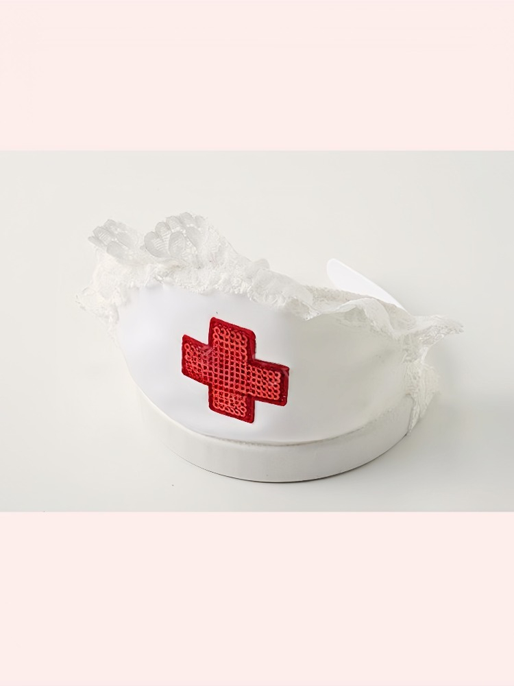 Nurses cap with red cross emblem, ideal for adult costumes and playful nurse attire.