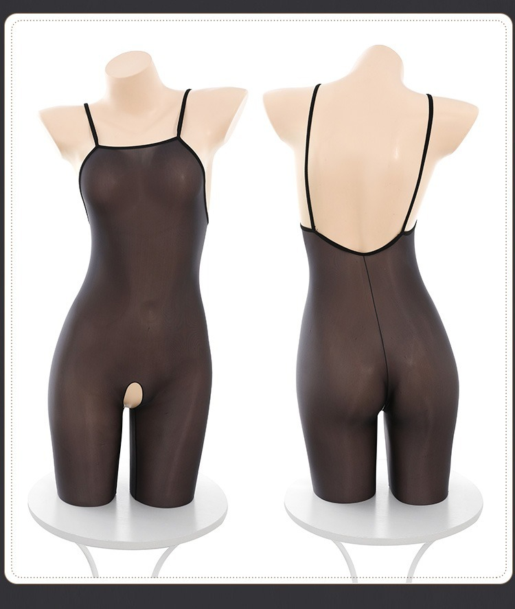 Sleek black bodysuit, sheer and form-fitting, perfect for daring and elegant adult fashion.