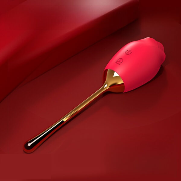 Vibrant rose-shaped pink and gold multifunctional tool for pleasure and decoration.