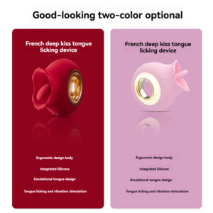 Explore the French deep kiss tongue licking device in red and pink for ultimate pleasure.