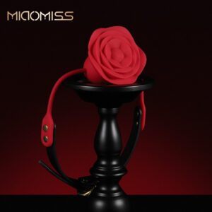 Stylish red silicone rose sculpture on a black pedestal, perfect for romantic decor or gifts.