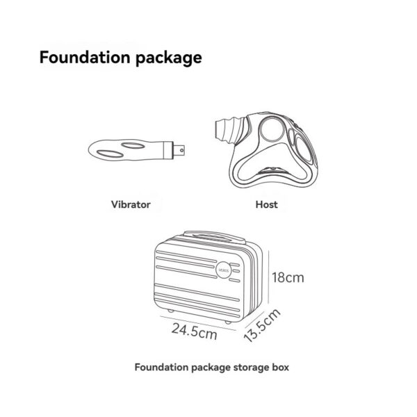 Explore the Foundation Package: vibrator, host device, and storage box for discreet pleasure.